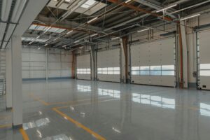 Epoxy and waxed flooring with colorful signage.