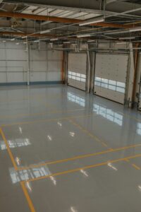Epoxy and waxed flooring with colorful signage.